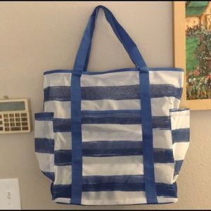 Blue Striped Mesh Beach Bag/Tote